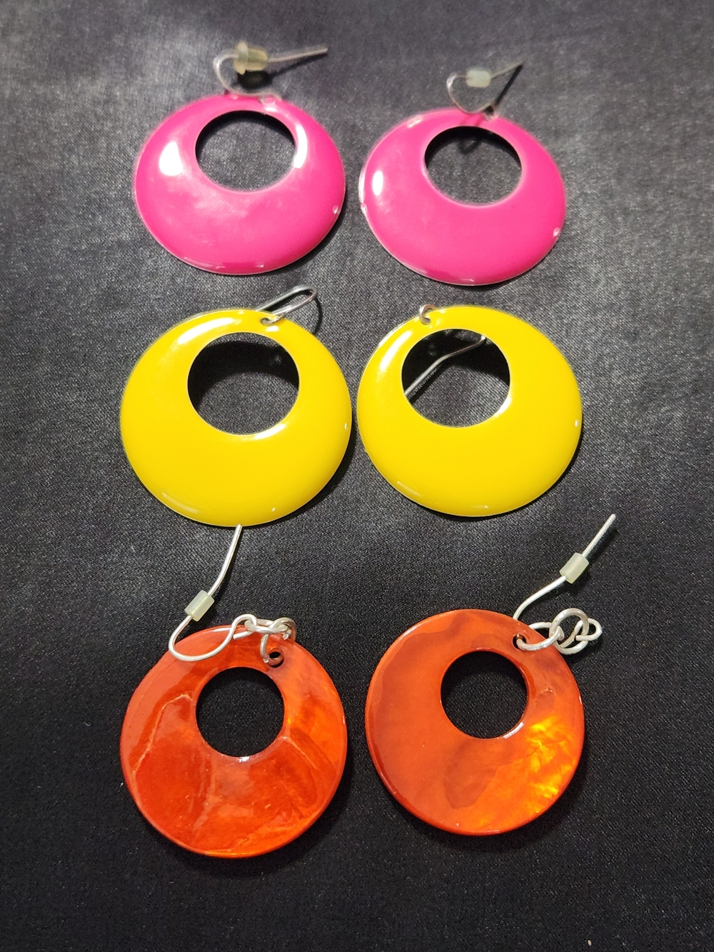 Colorful Round Hoop Earring Trio - Pink, Yellow, Orange